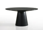 Jacopo Ebony Black Round Dining Table Set with Beige Chairs.