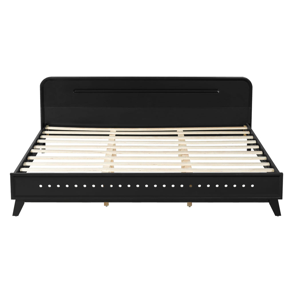 Solid Wood King Size Bed - Black Pine Design.