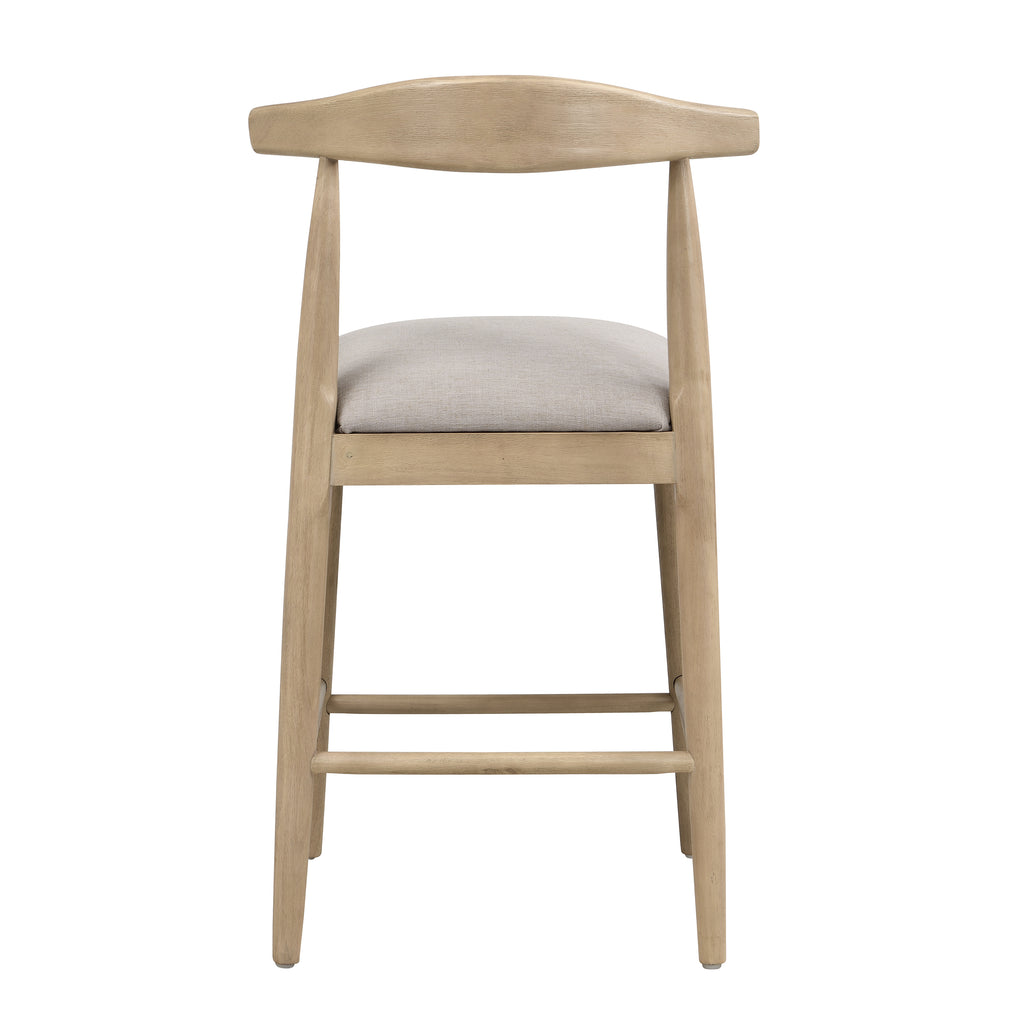 Back view of modern counter stool highlighting curved wood backrest and clean lines, perfect for contemporary kitchen or bar settings.