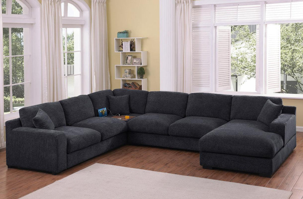 Chiara Charcoal Chenille Sectional Sofa with Charging Ports.