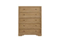 Cashew-colored hickory 5-drawer chest with framed drawer fronts and minimal dark hardware, set on a sturdy base.