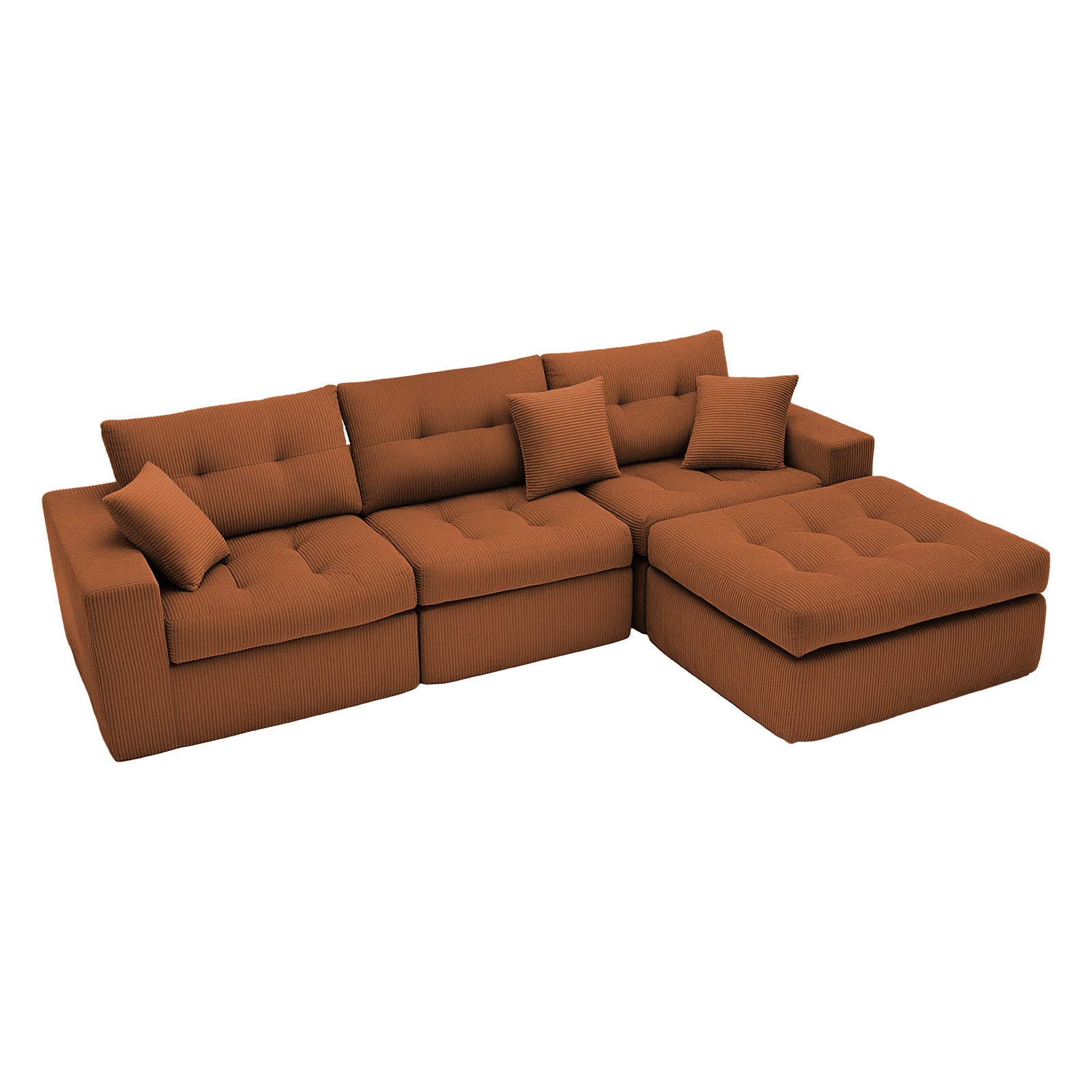 Orange Corduroy L-Shaped Corner Chaise Sectional Sofa Bed