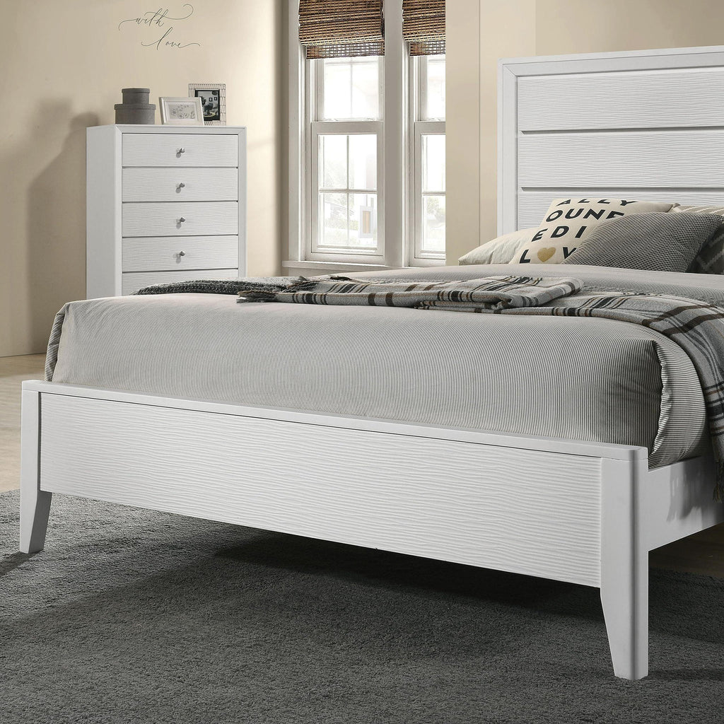 California King Bed Frame in White with Wave Texture.