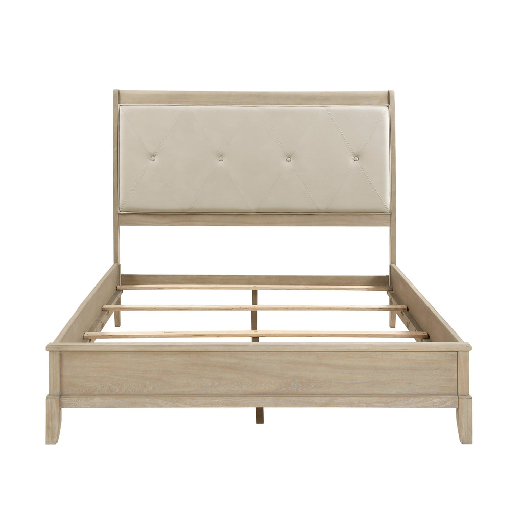 Beige Upholstered Full Bed - Rustic Farmhouse Charm.