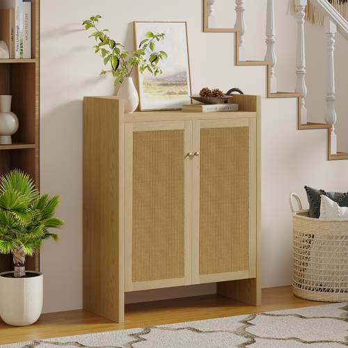 42.5' Rattan Shoe Cabinet with Adjustable Shelves.