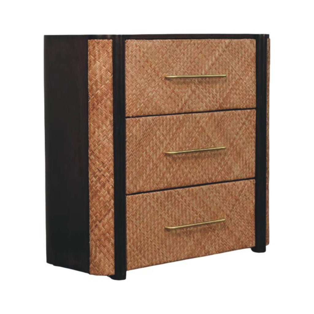 Solid Wood Havana Weave 3 Drawer Chest,Brown.
