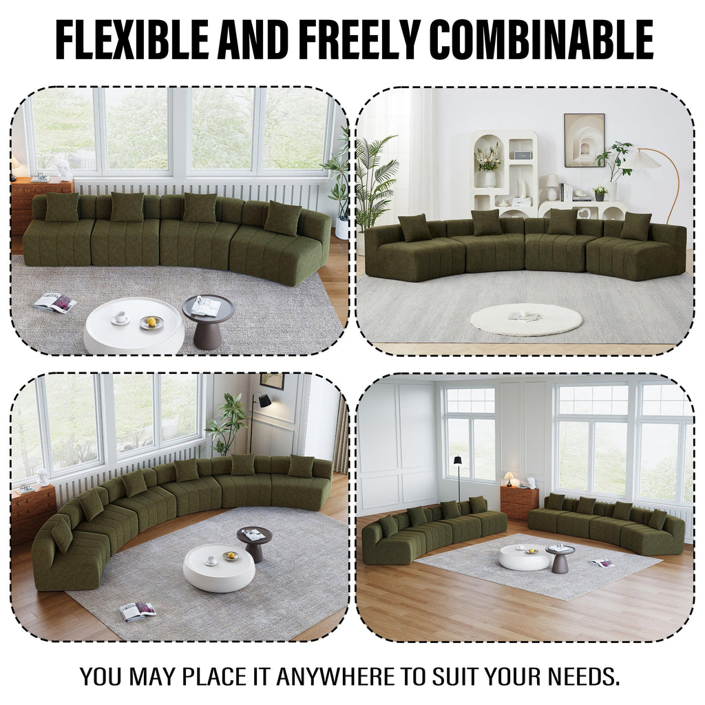 Chenille Curved Sectional Sofa with 4 Pillows for Living Room.
