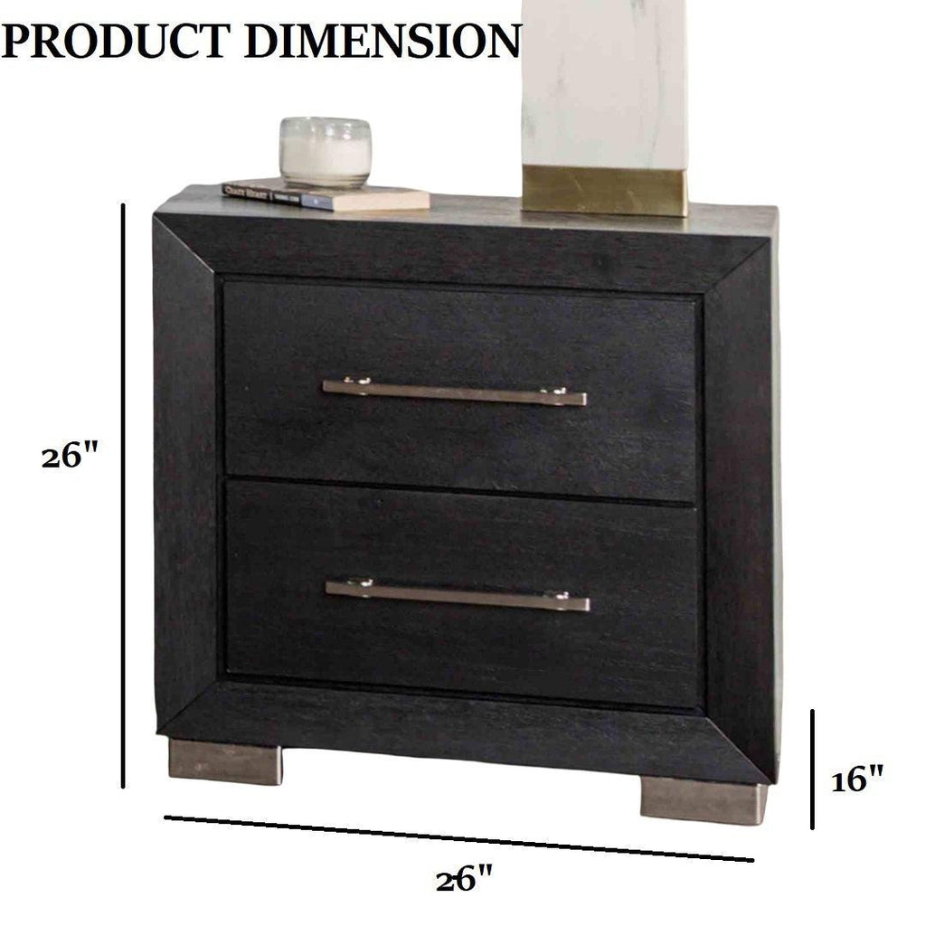 Black Contemporary Nightstand with Chrome Legs and USB Ports.