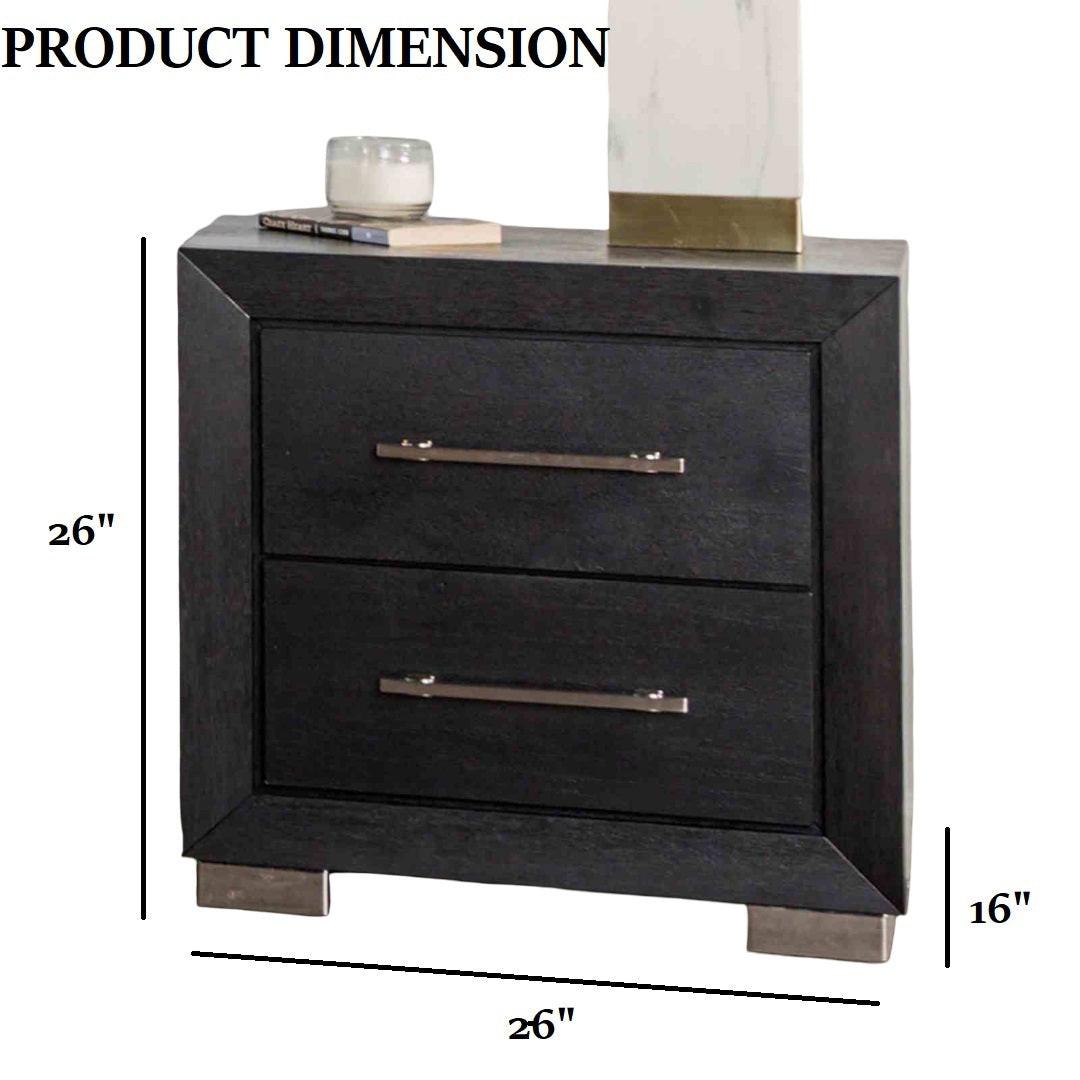 Black Contemporary Nightstand with Chrome Legs and USB Ports.
