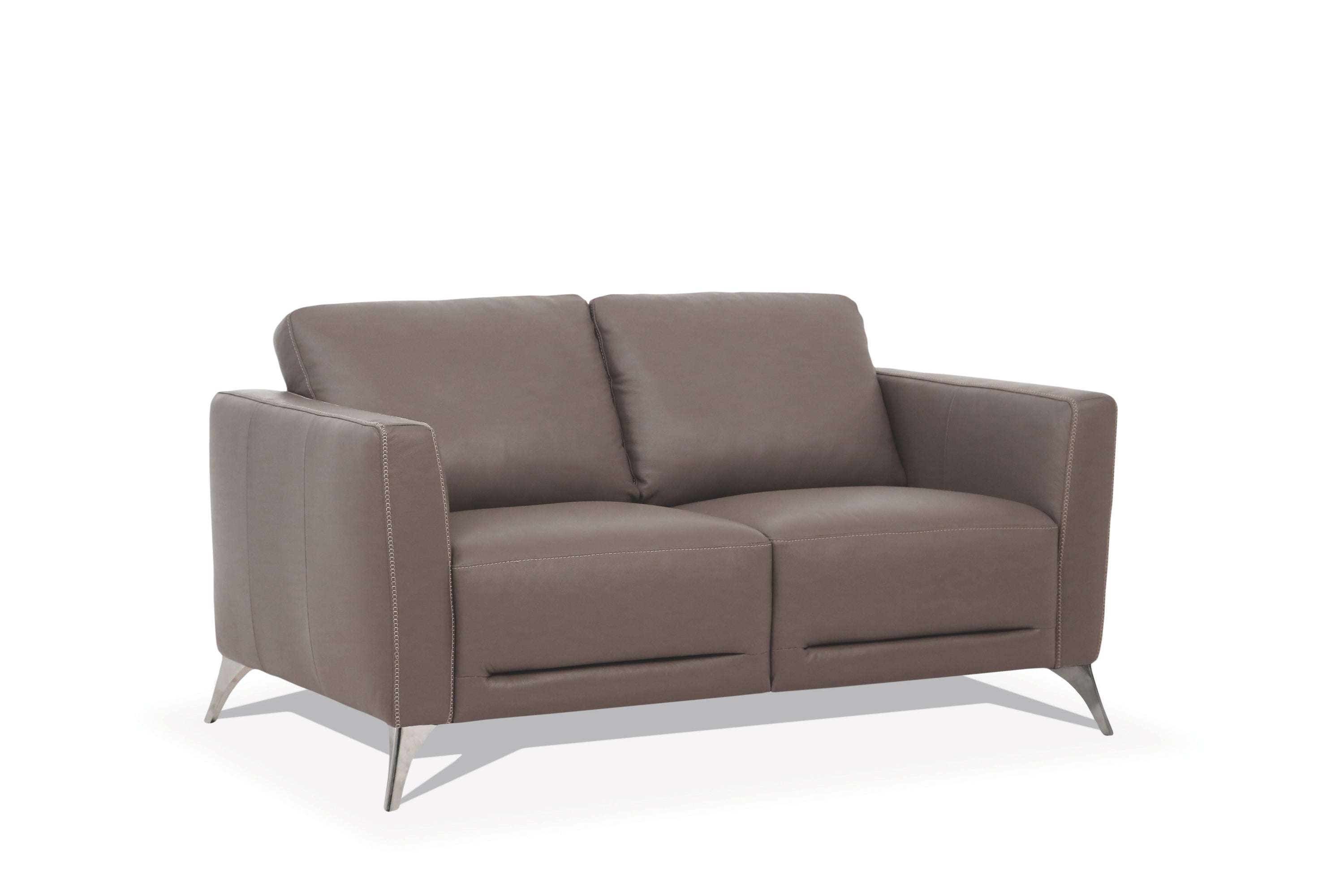 Malaga 59-Inch Taupe Leather Loveseat with Chrome Metal Legs