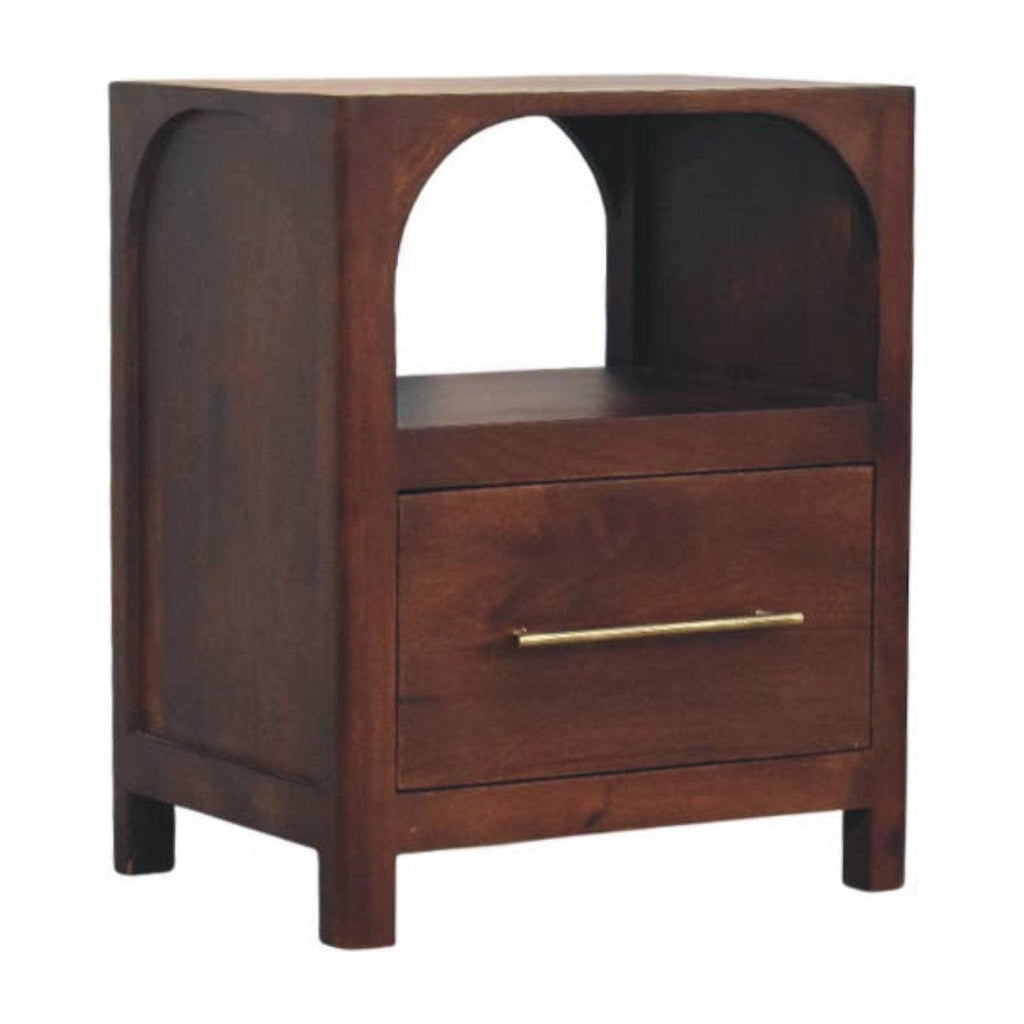Solid Wood Arched Edge 1 Drawer Bedside Table.