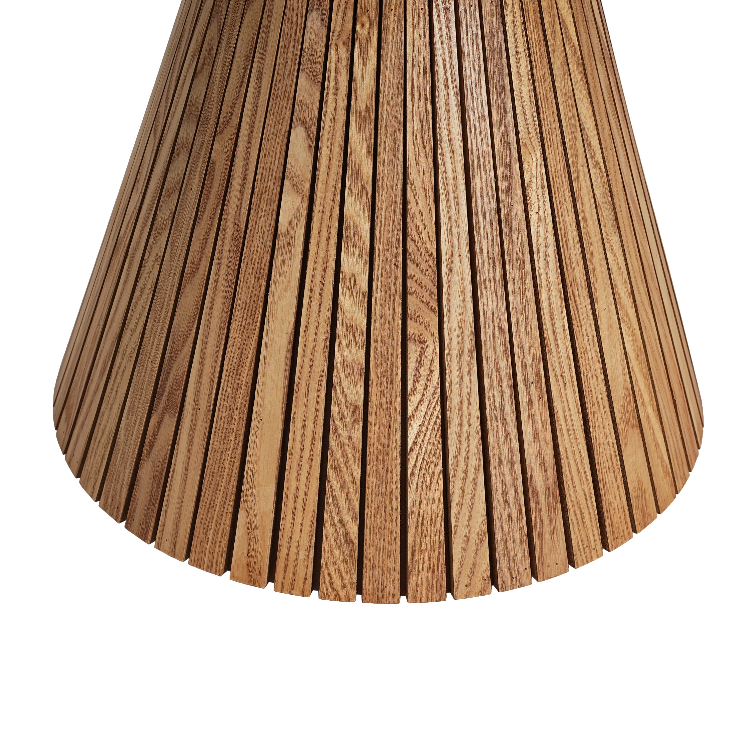 Close-up of the fluted wooden base of the Four-Leaf Clover Accent Table, emphasizing its natural finish and vertical slats.