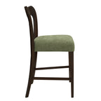 Set of 2 Rubberwood Counter Stools in Dark Brown and Green.
