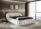White Chenille King Size Bed with Contemporary Style.