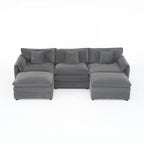 Modular Sectional Sofa - Grey Chenille Couch Set.