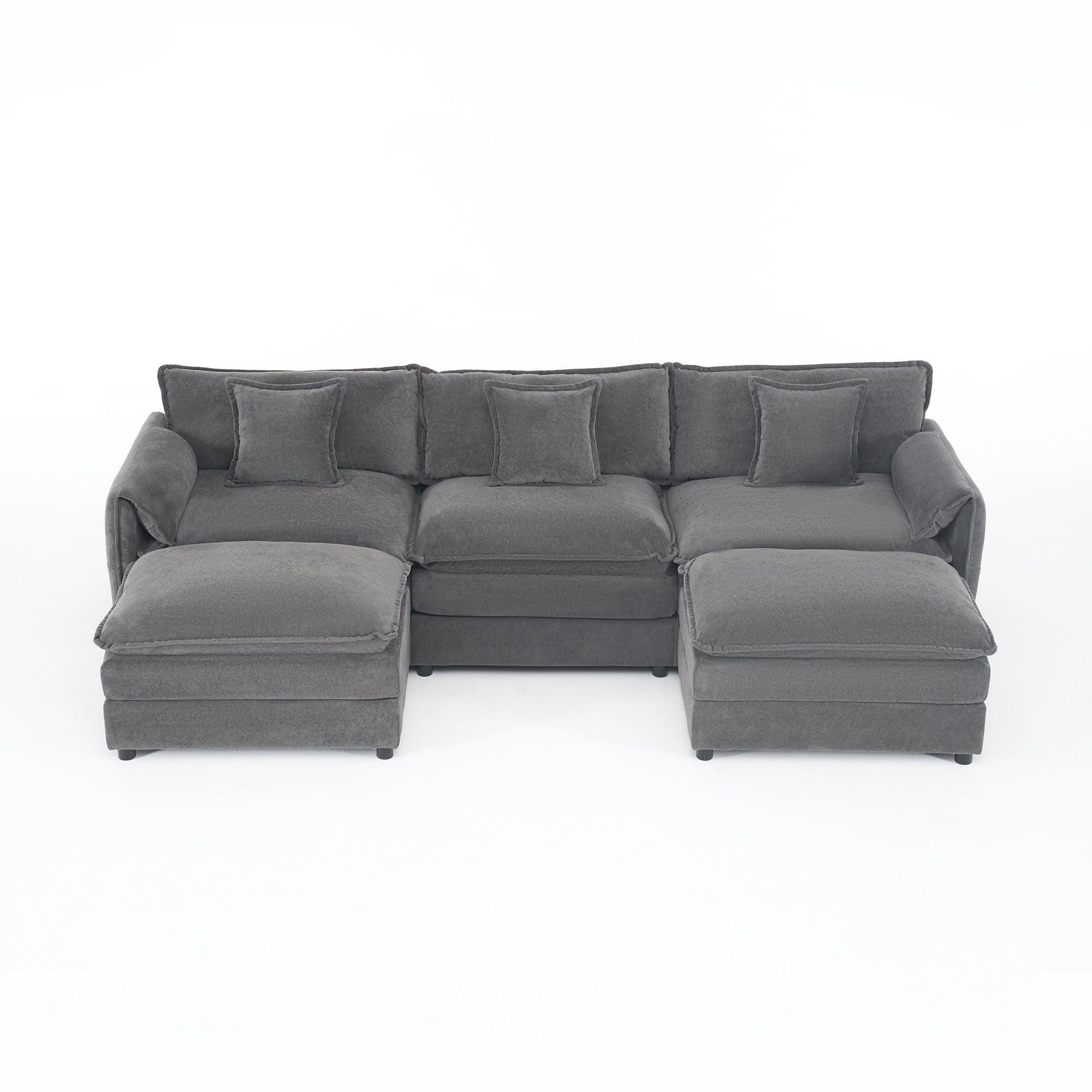Modular Sectional Sofa - Grey Chenille Couch Set.