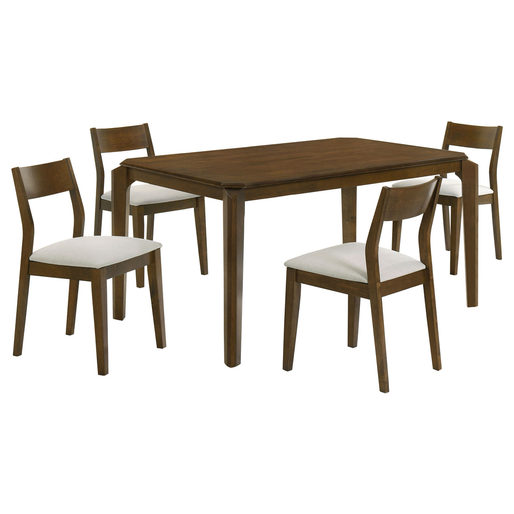 Warren 5-Piece Rectangular Dining Set in Dark Brown with Beige Chairs