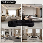 Modern Black Modular Sofa - Luxury Chenille shown in various rooms including living room, bedroom, office, and reception for versatile use.