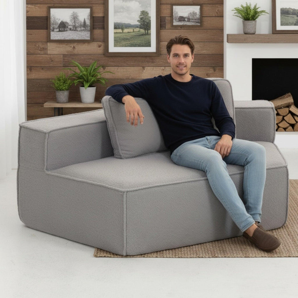 Modern Minimalist Teddy Fabric Single Sofa Chair, Plush Upholstered Seating with Three Supportive Back Cushions for Stylish Living Rooms and Cozy Interiors-33017-R.