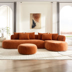 134.63'' Oversized L-Shape Sectional Sofa in orange displayed in a bright living room with ottoman and deep seating for cozy lounging.