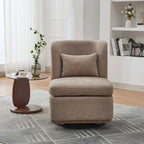 25.2 'Wide Modern Chenille Cushioned Armless Metal Base 360° Swivel Chair with Pillow, Suitable for Living Room, Family Room, Bedroom, Lounge Area, Office. Taupe