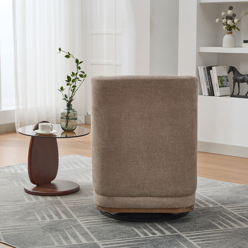 25.2 'Wide Modern Chenille Cushioned Armless Metal Base 360° Swivel Chair with Pillow, Suitable for Living Room, Family Room, Bedroom, Lounge Area, Office. Taupe