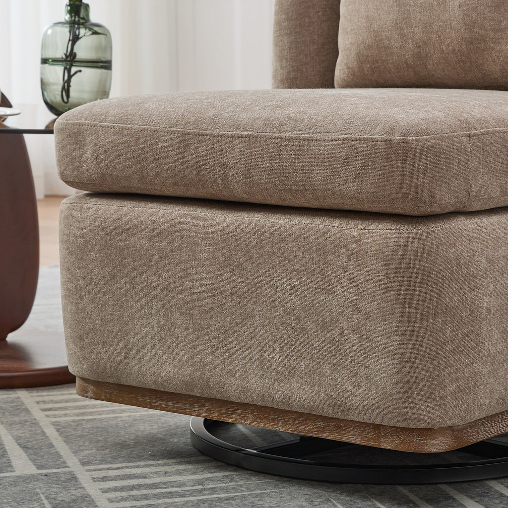 25.2 'Wide Modern Chenille Cushioned Armless Metal Base 360° Swivel Chair with Pillow, Suitable for Living Room, Family Room, Bedroom, Lounge Area, Office. Taupe
