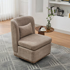 25.2 'Wide Modern Chenille Cushioned Armless Metal Base 360° Swivel Chair with Pillow, Suitable for Living Room, Family Room, Bedroom, Lounge Area, Office. Taupe