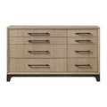 Caramel and Cocoa 8-Drawer Dresser with Black Feet and Metal Pulls in Brown Wood, 64-Inch Width.