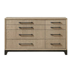 Caramel and Cocoa 8-Drawer Dresser with Black Feet and Metal Pulls in Brown Wood, 64-Inch Width.