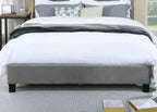 Gray Upholstered King Size Bed Frame with Wingback Design.