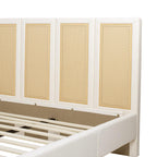 Upholstered Cane Bed Queen - Antique White Platform Bed.
