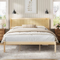 King Size Natural Pine Wood Platform Bed Frame with Headboard