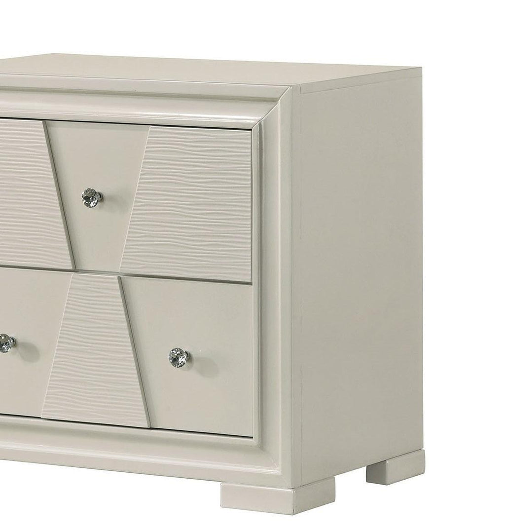 White Contemporary Nightstand with Textured Panels.