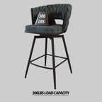 26 Bar Chair Suede Woven Bar Stool Set of 2,Black legs Barstools No Adjustable Kitchen Island Chairs,360 Swivel Bar Stools Upholstered Bar Chair Counter Stool Arm Chairs with Back Footrest (Blue)