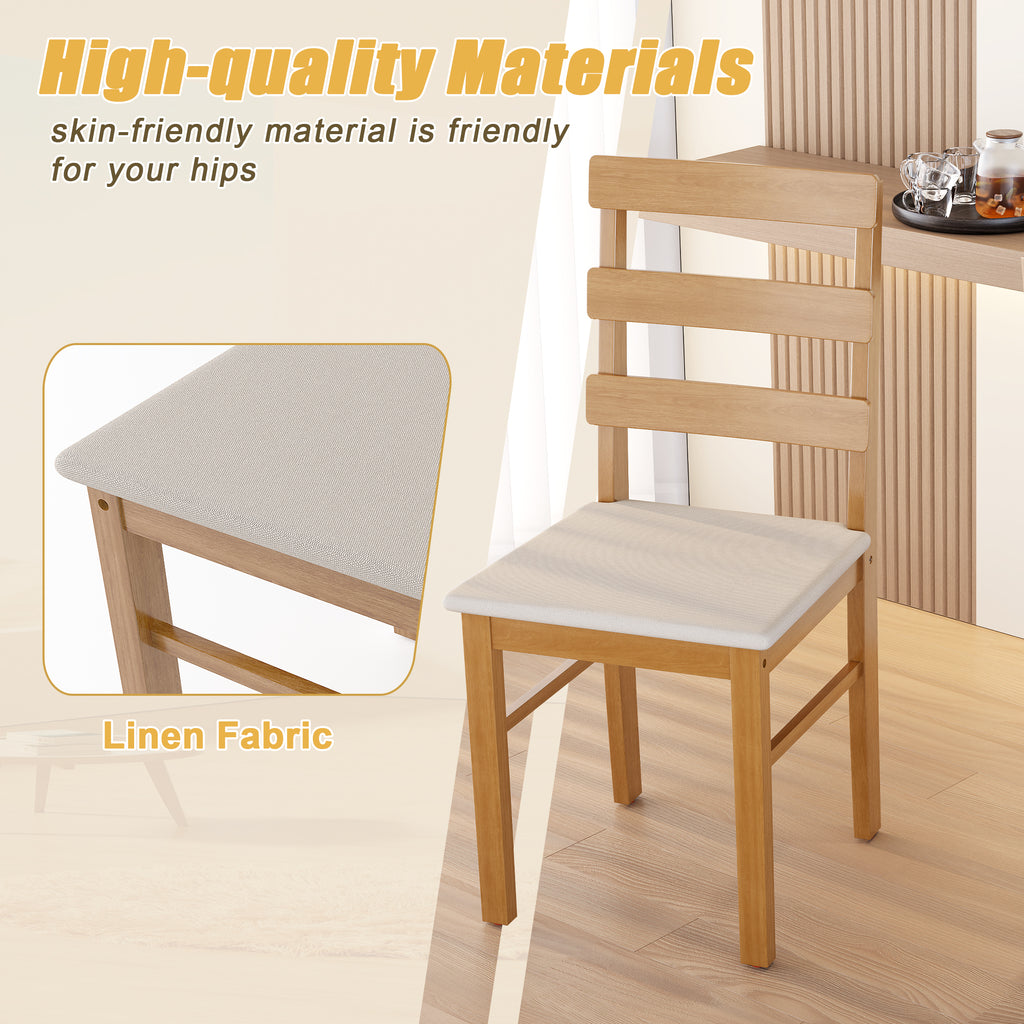 High-quality solid wood dining chair with linen fabric seat. Skin-friendly material offers comfort and durability for everyday use.
