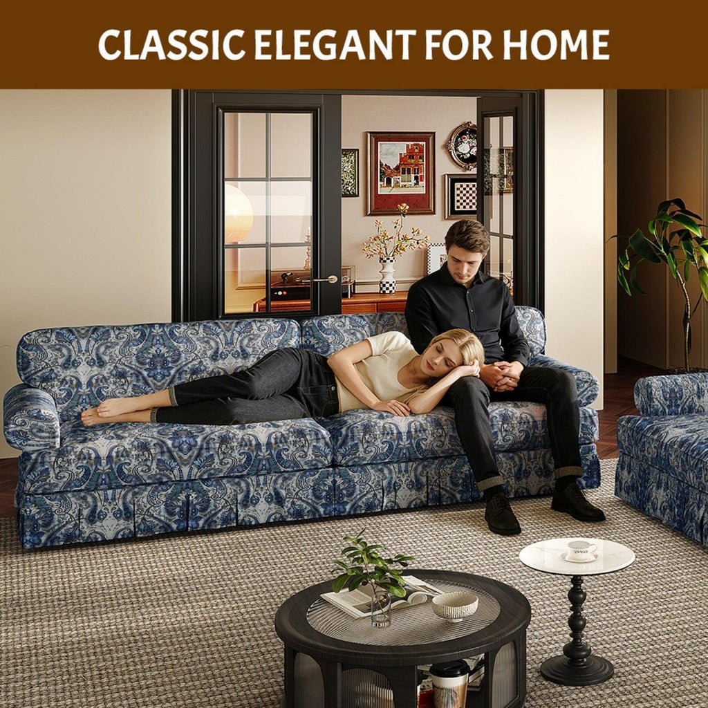 Luxuriously Comfortable Cloud Couch Blue Floral Sofa.