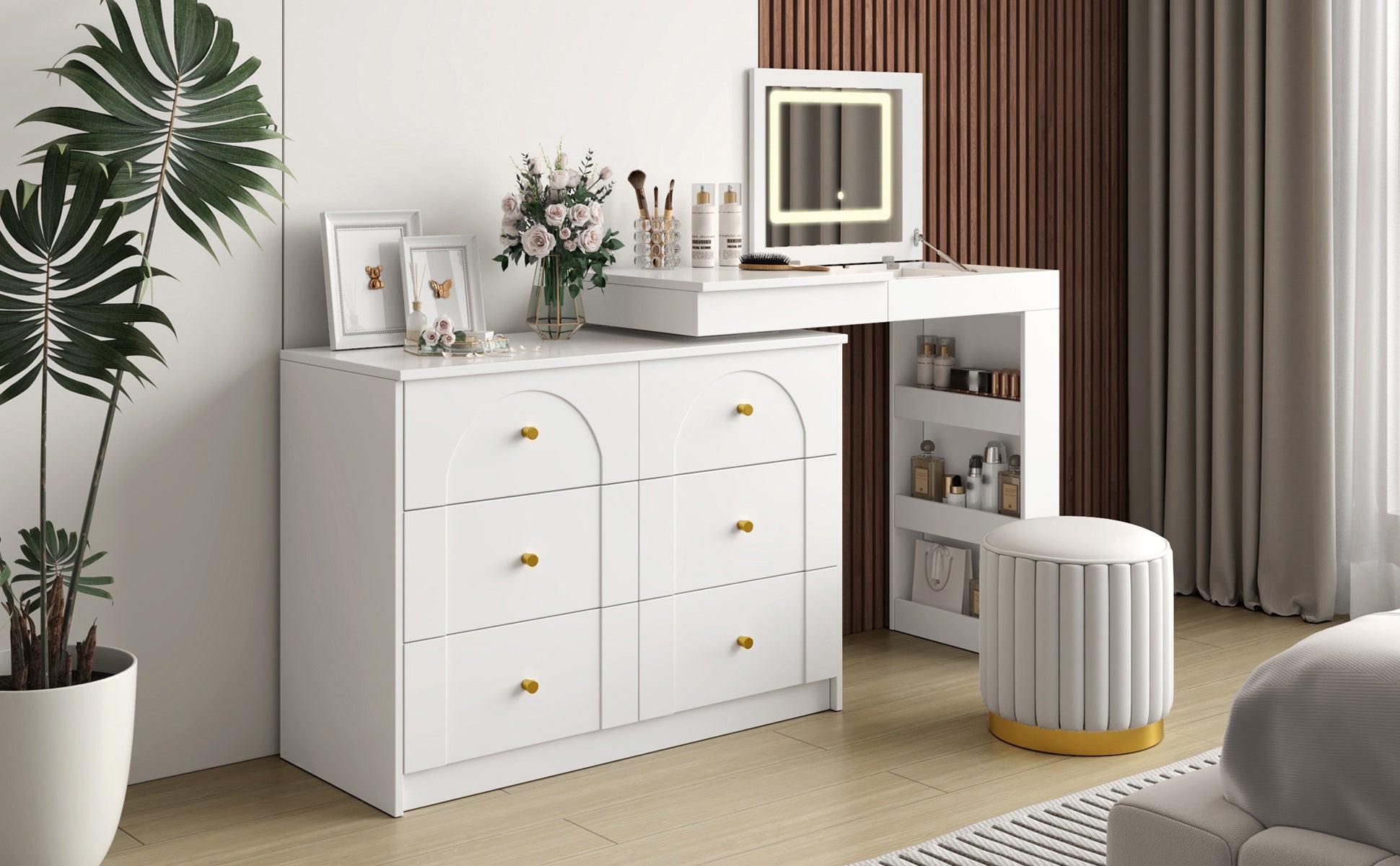 Vanity Desk with Mirror and Lights - Flip-Top Makeup Table.