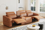 4-Piece Modular Leather Sofa with Cup Holders for Living Room.
