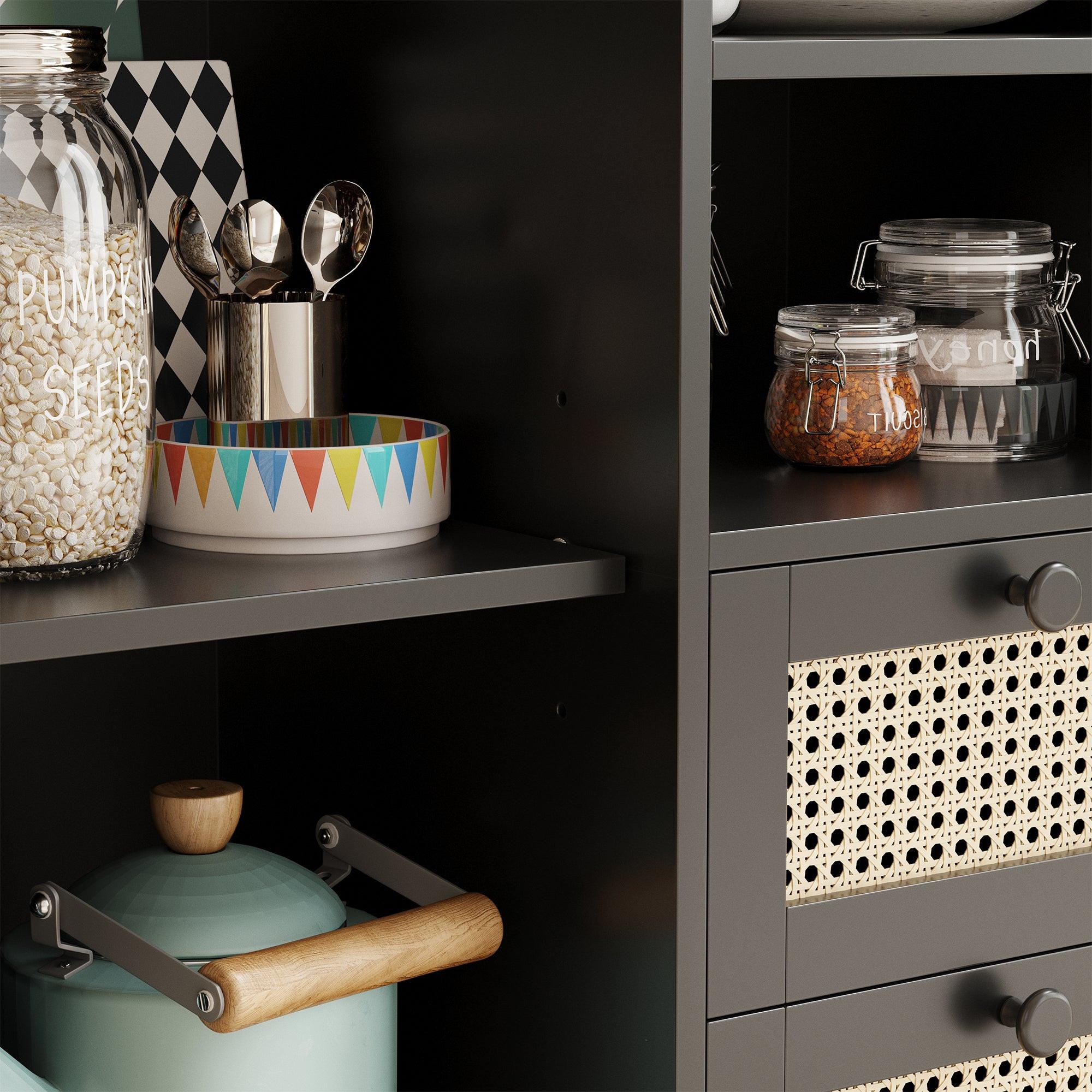 Rattan Buffet Cabinet with Drawers for Living Room & Kitchen.