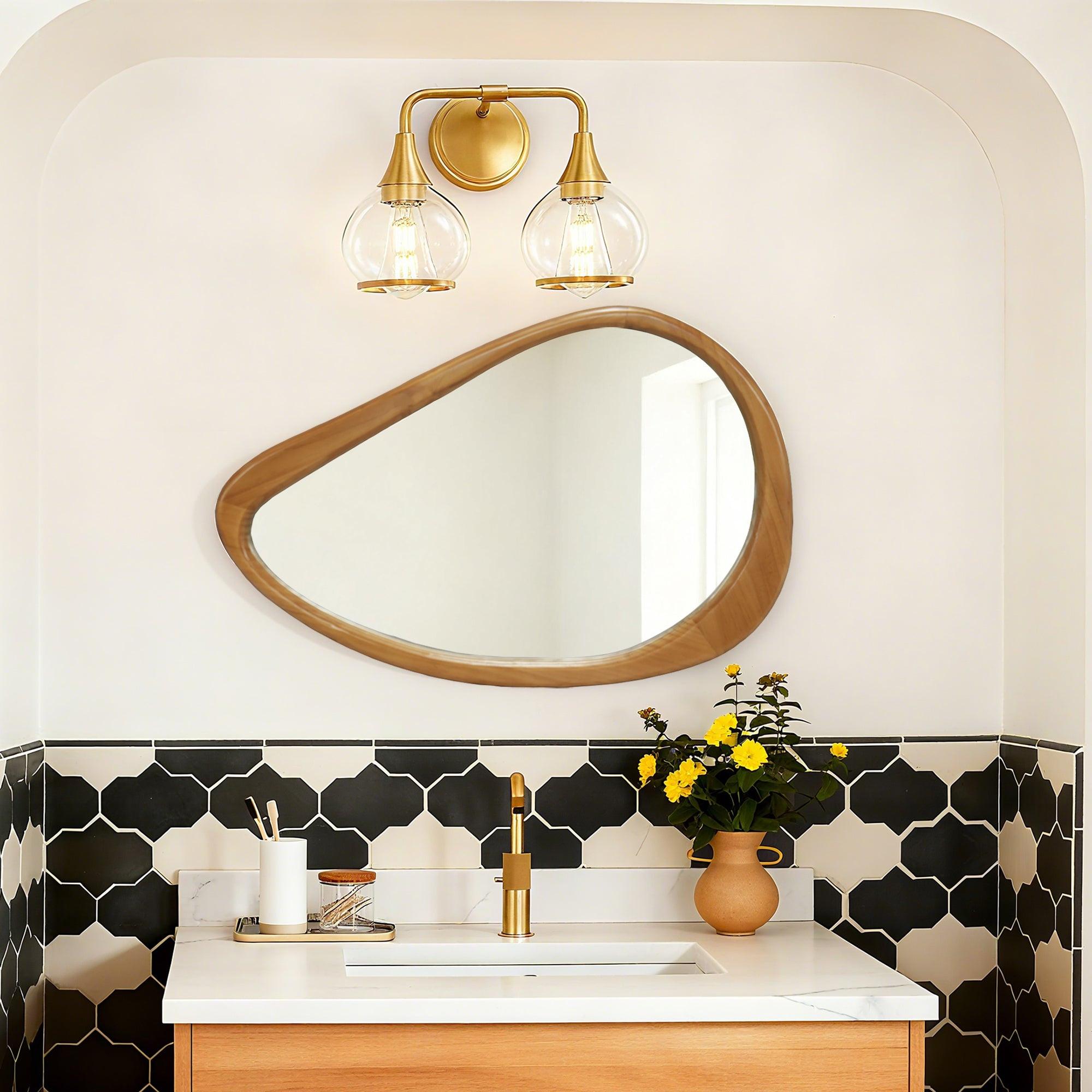 Teardrop Wooden Wall Mirror for Modern Home Decor.
