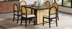 TREXM 7-Piece Farmhouse Dining Table Set for 6 - 59.8' Rectangular Dining Table with Distressed Oak Veneer and 6 Rattan Chairs, Rustic Kitchen Furniture for Dining Room(Espresso).