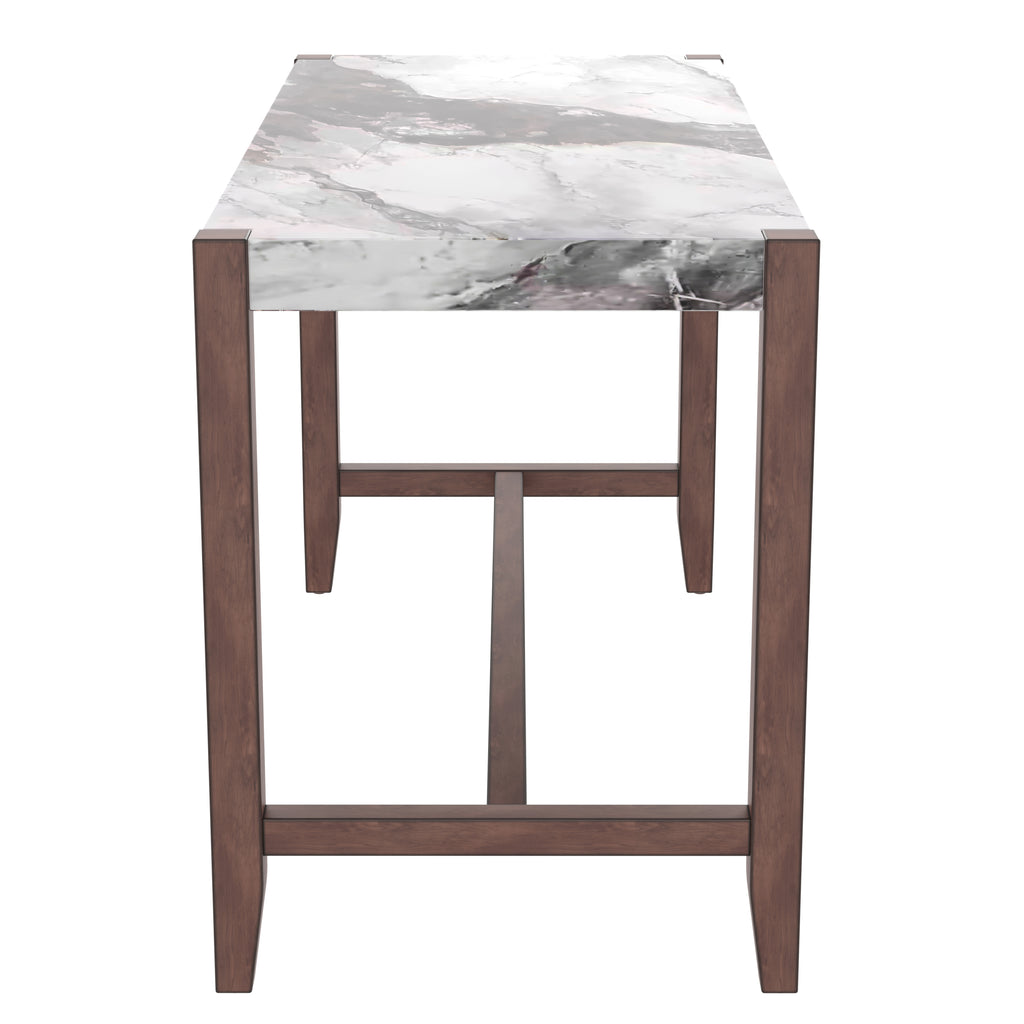 3-Piece Counter Height Dining Table Set for 2, Faux Marble Bar Table and 2 Upholstered-Seat Chairs, Mid-century Modern Dining Set for Dining Room, Pub Kitchen, Small Place