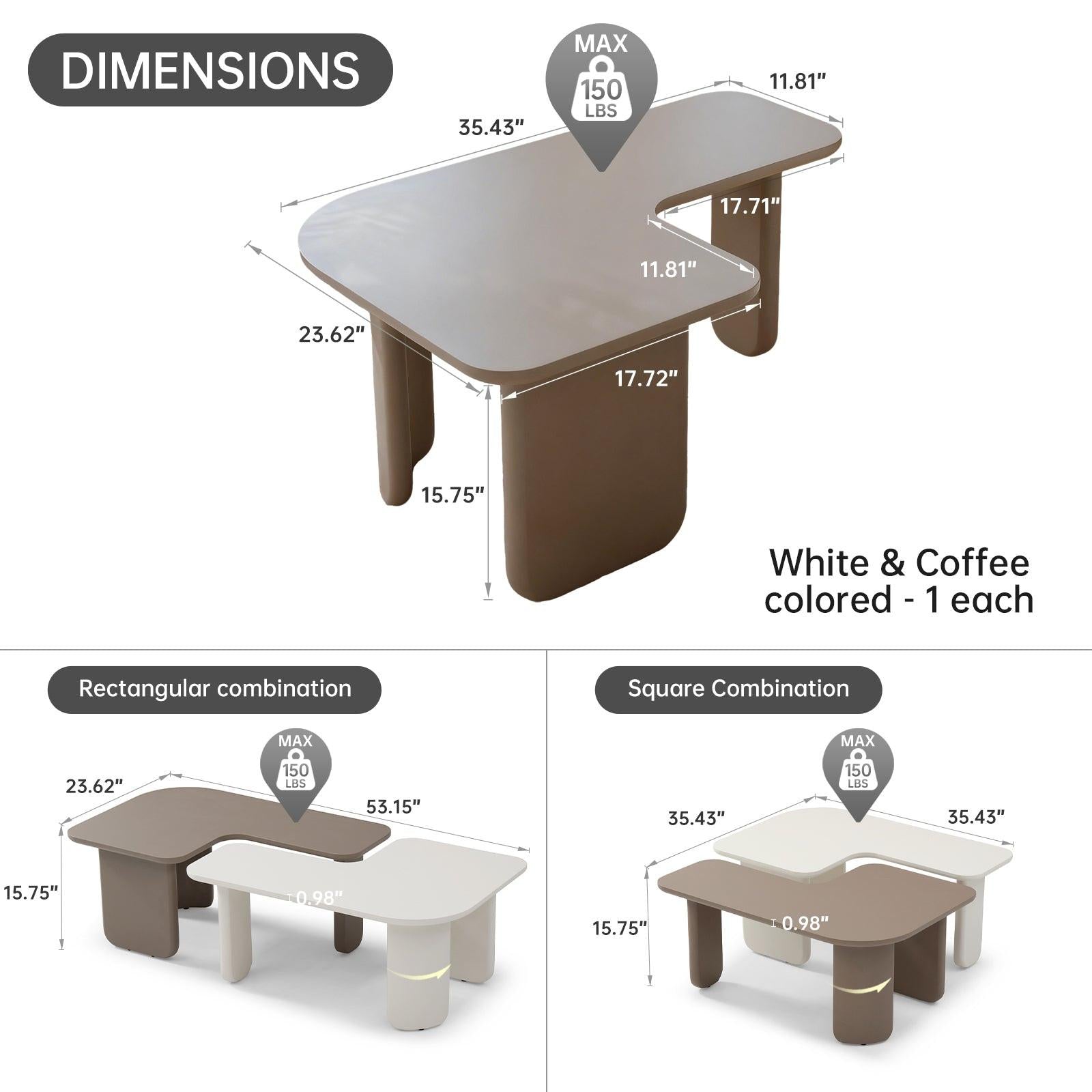 2 Pcs Modular Coffee Table Set - Versatile Design.