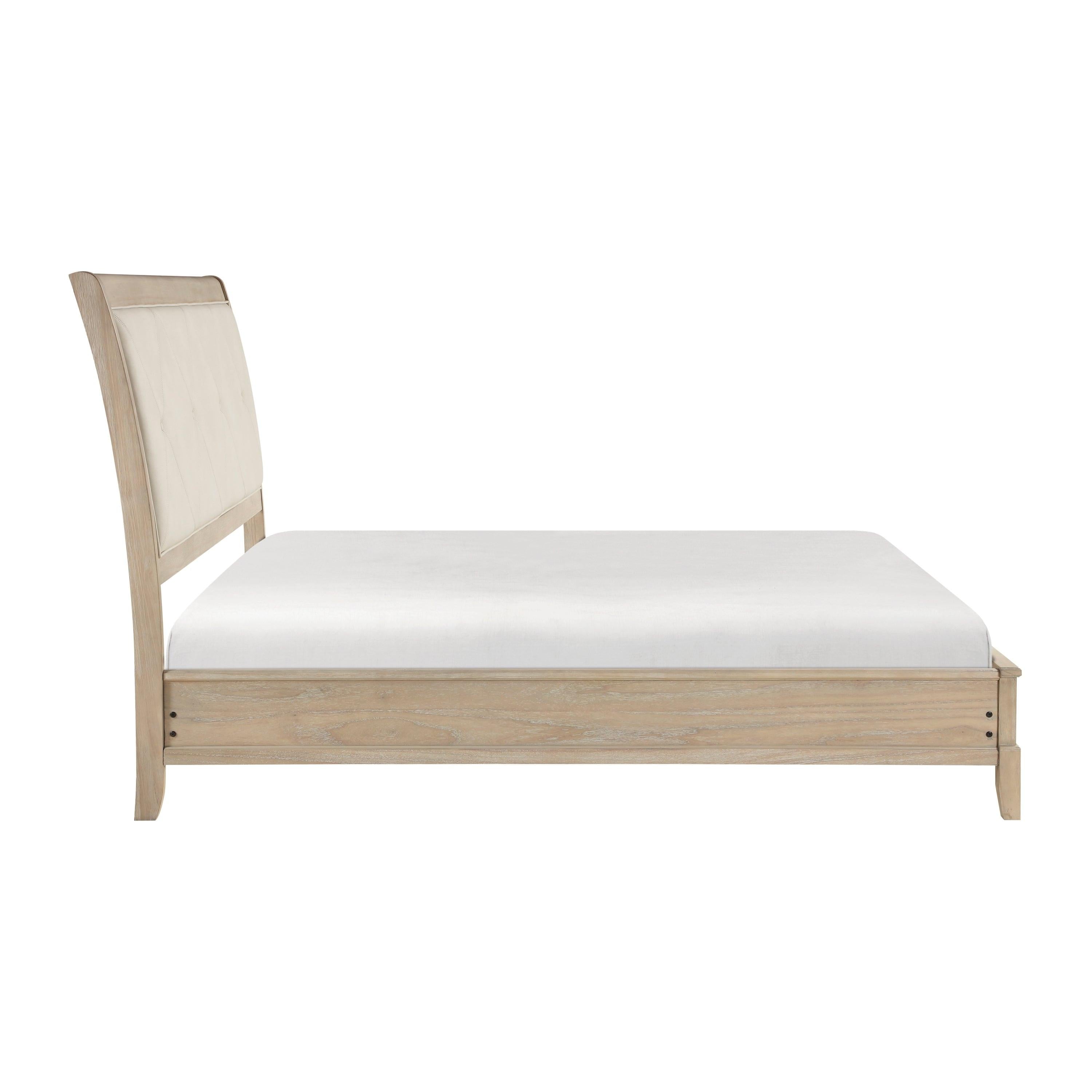 Beige Upholstered Full Bed - Rustic Farmhouse Charm.
