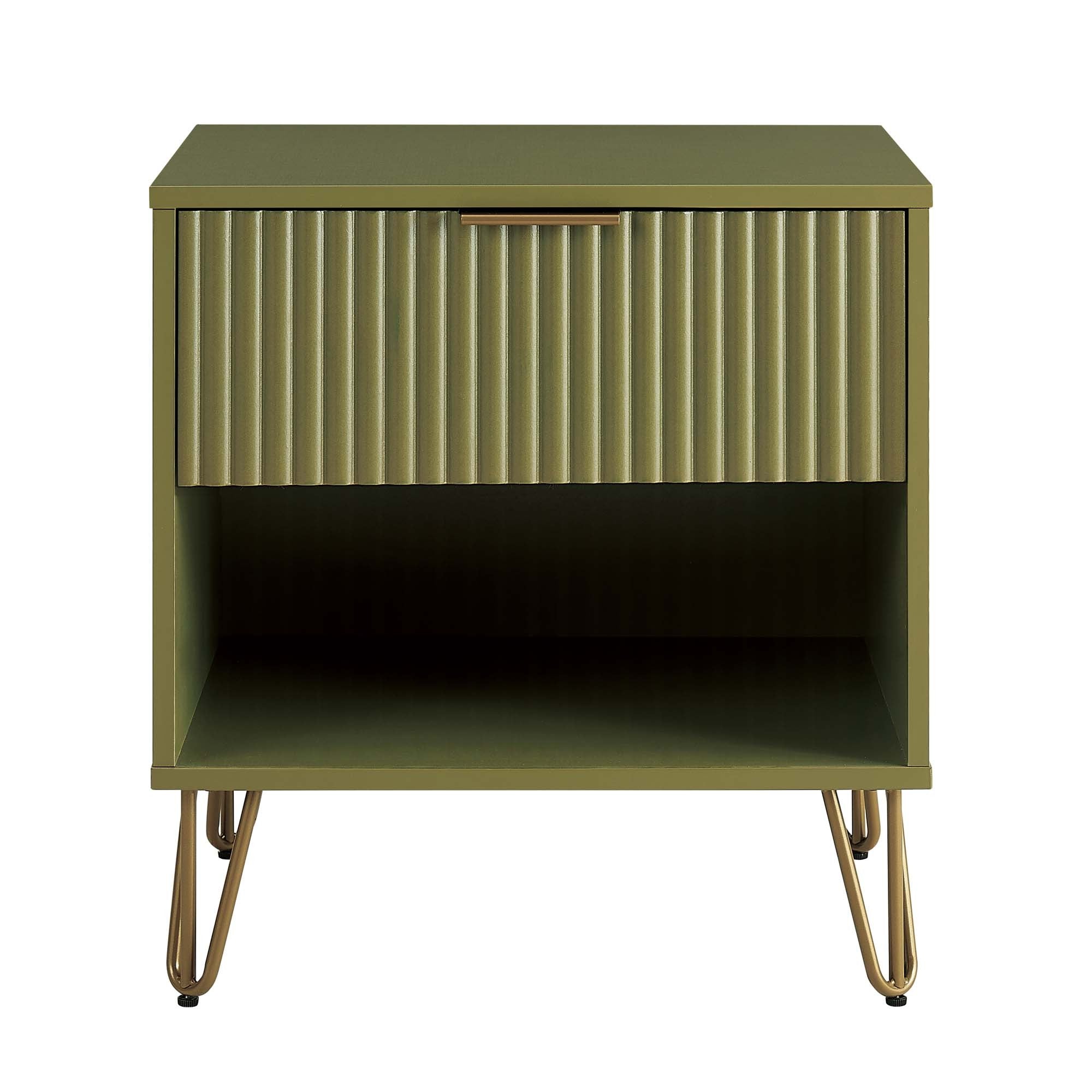Dumbo 20' Fluted Nightstand in Olive Green (1-Drawer)