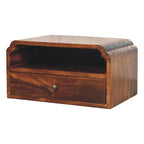 Solid Wood Wall-Mounted Chestnut Bedside Unit.