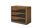 Side angle of Eucalyptus Bachelors Chest with soft-close drawers and wave-patterned black fronts, perfect for closet or bedroom organization.