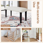 Multi-use upholstered dining bench from retro 6-piece set shown in dining room, stairway, and entryway settings for versatile home use.
