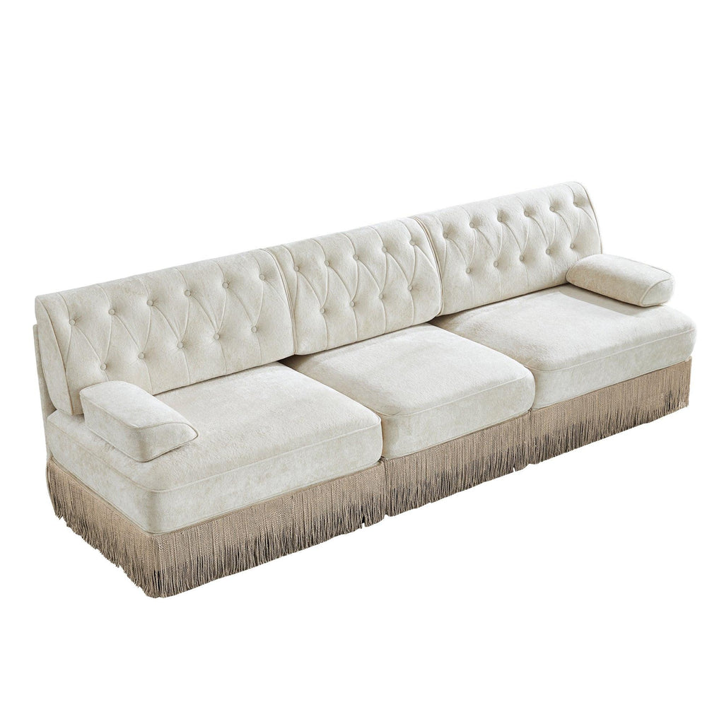 Pet-Friendly Velvet Sofa with Tassel Skirt Design.
